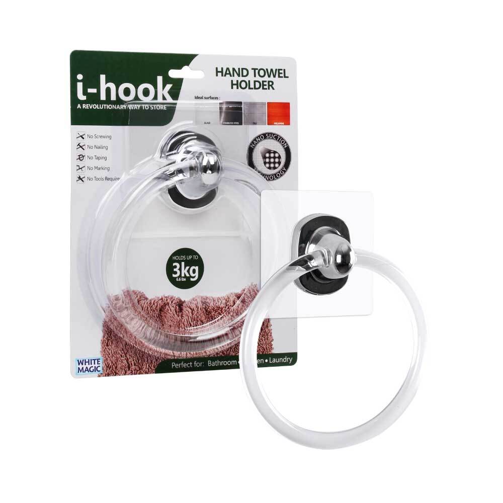 I-Hook Hand Towel Holder Wall Mounted Suction Bathroom Organiser Storage Clear