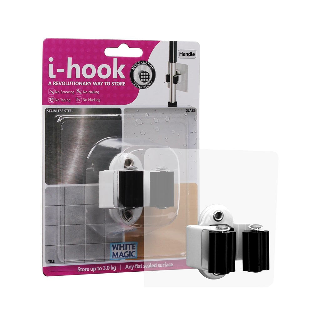 White Magic i-Hook 10cm Multi-Surface Handle Wall Mounted Holder Broom Organiser — image 2