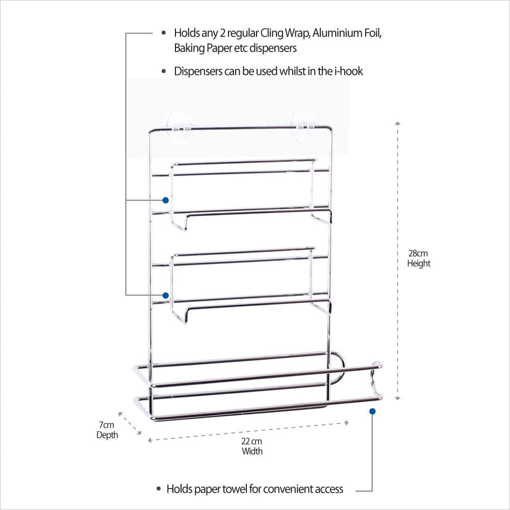 I-Hook Wall Mounted Kitchen Pantry Organiser Tissue/Clingwrap Holder Storage — image 2