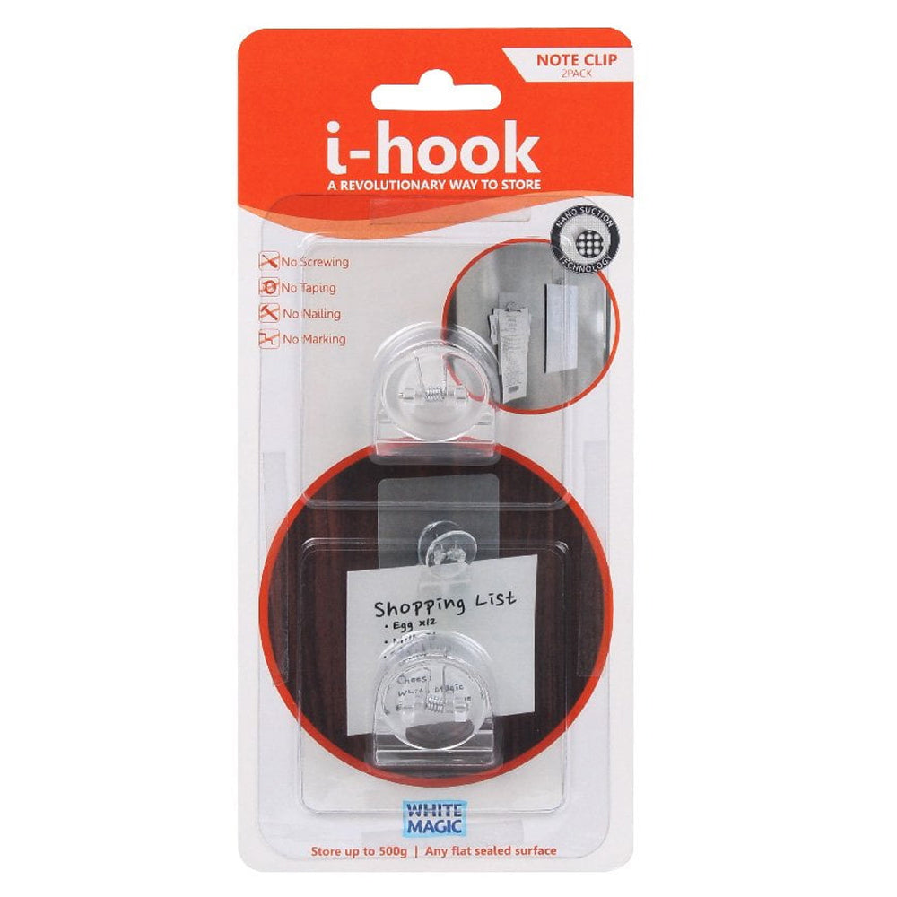 I-Hook Multi-Surface Adhesive 6.8cm Note Clip/Holder (2 Pieces)