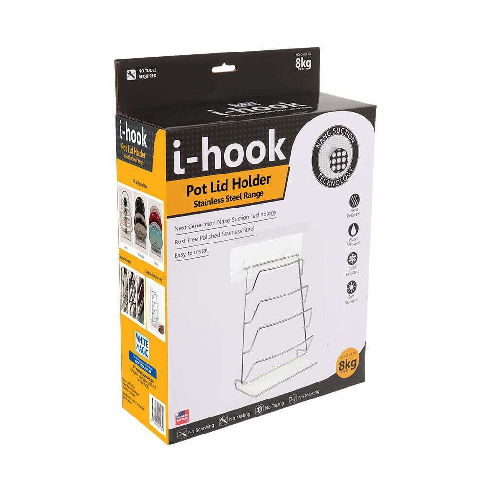 I-Hook Wall Suction Stainless Steel Pot Lid Holder Storage Organiser Silver — image 2