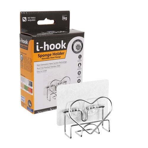 I-Hook Stainless Steel 8cm Sponge Holder Storage Sink Organiser Caddy Silver