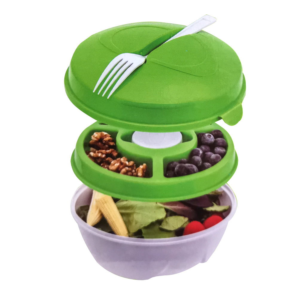 Innovative Living Salad Bowl Container/Lid/Topping Tray/Fork/Holds Dressing (5 Pieces)