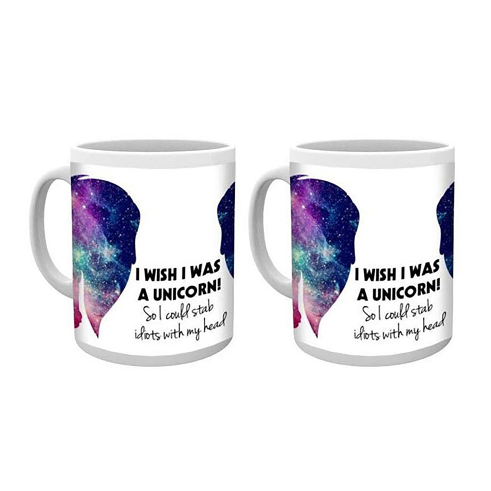 Unicorn I Wish I Was Cosmic 300ml Drinking Mug Coffee/Tea Cup Drinkware White (2 Pack)