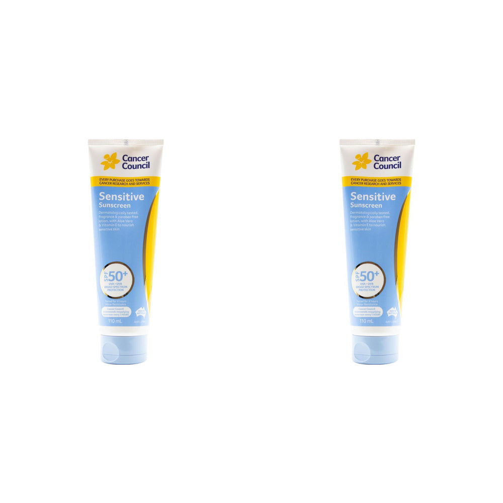Cancer Council 110ml Sensitive Sunscreen SPF50+ Body Lotion Sun Protection (2 Pack)
