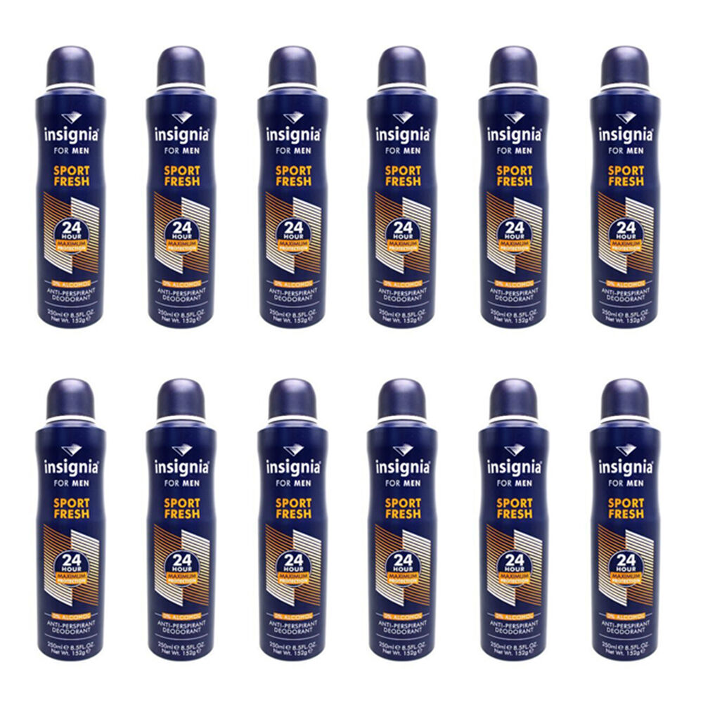 Insignia Men's Deodorant Spray Sport Fresh 250ml Antiperspirant 24hr (12 Pack)