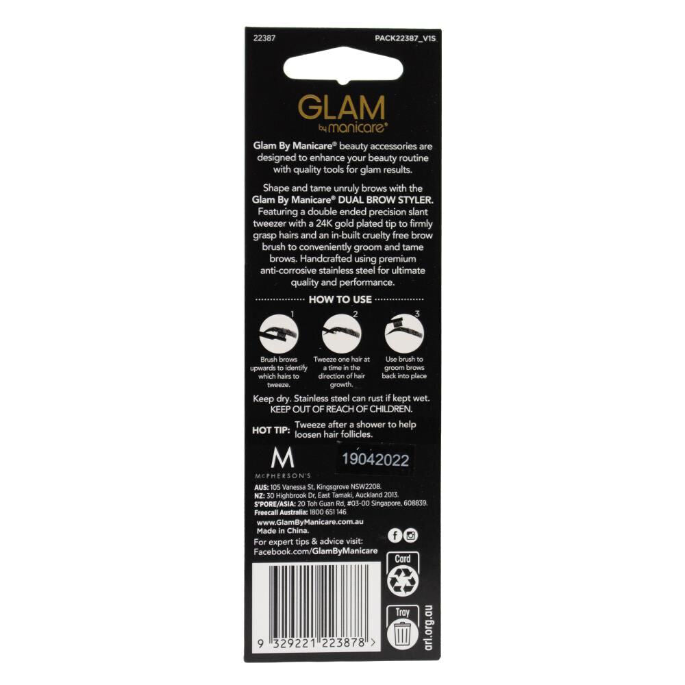Glam BY Manicare Eyebrow Tweezer 24K Gold Plated Tip Dual Brow Styler — image 2