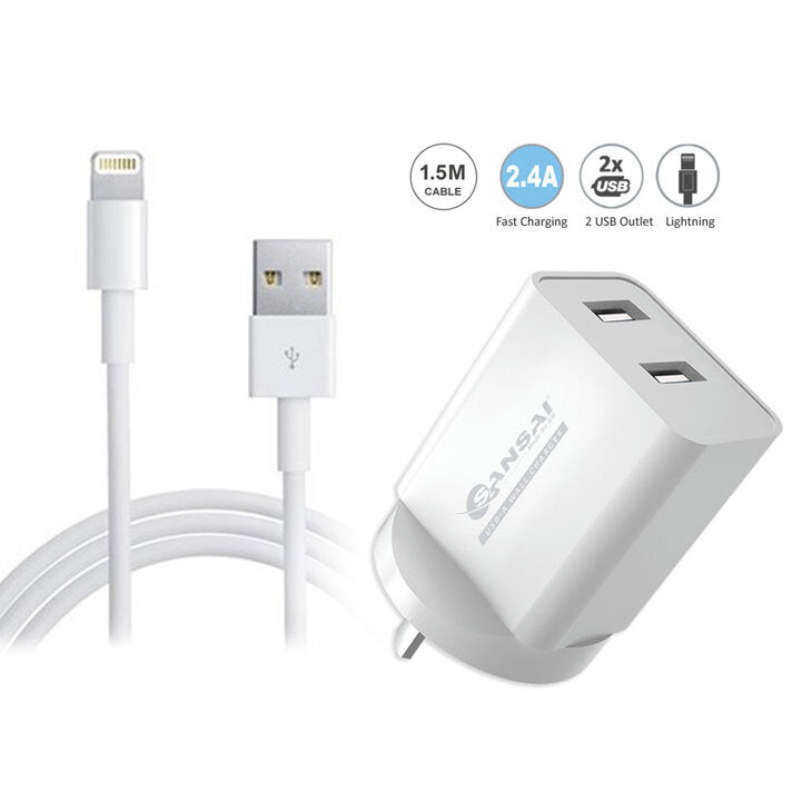 Sansai 2xUSB Port Wall Charger w/Charging Cable Compatible with iPhone 8/7/XR — image 2