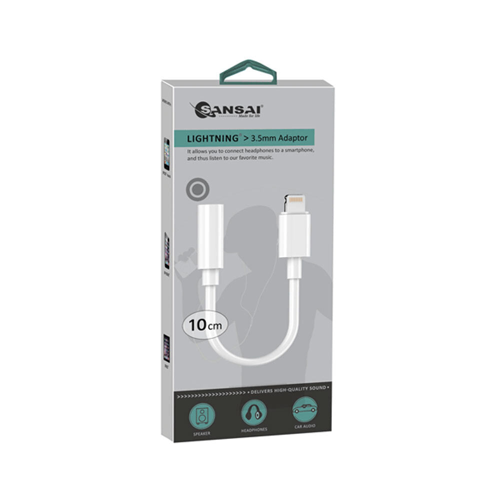 Sansai 8-Pin to 3.5 mm Stylish Audio Connector Socket Port 12 cm White