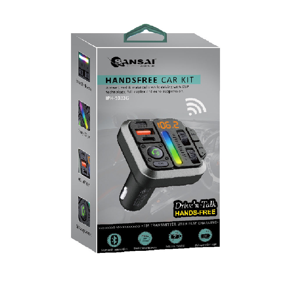Sansai 5.3 Bluetooth FM Wireless Transmitter w/ Usb-a/c Charging 5x5 cm Black