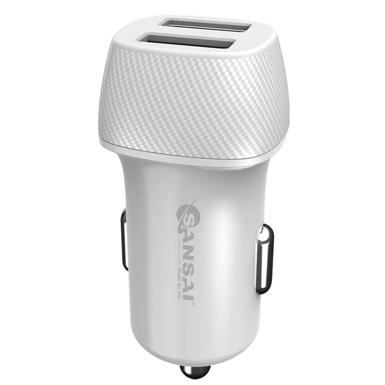 Sansai Dual 4.8A Output USB Mobile Car Charger 12-24V Voltage Input White