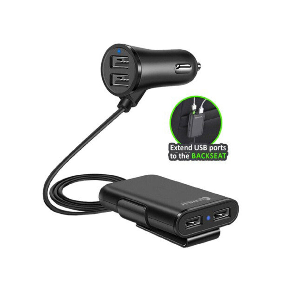 Sansai 4-Port 9.6A 5V USB In-Car Phone/Tablet Backseat Charger w/ 1.8m Cable — image 2