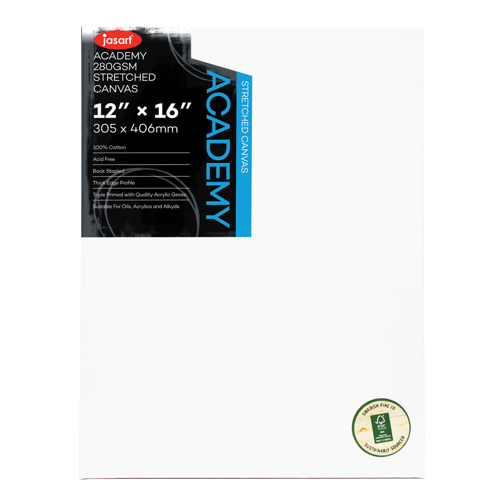 Jasart Academy 12x16" Thick Edge Cotton Stretched Blank Painting Canvas 280GSM