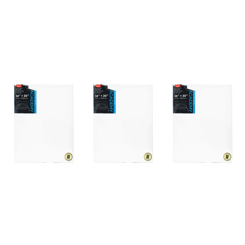 Jasart Academy 16x20" Thick Edge Cotton Stretched Canvas 280GSM - White (3 Pack)