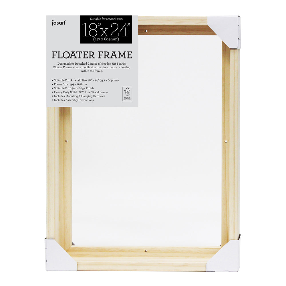 Jasart Thin Edge Artwork 18x24" Wood Floater Canvas Painting Frame Rect Natural