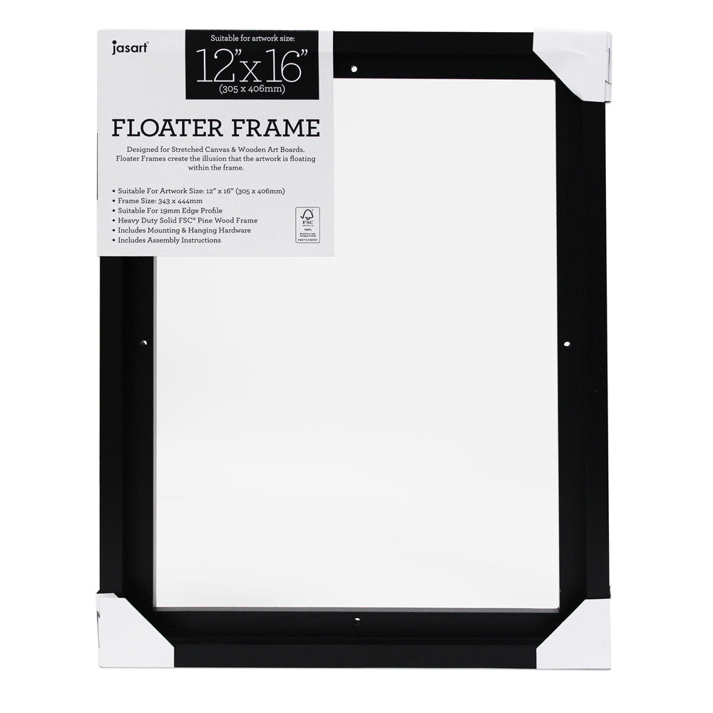 Jasart Thin Edge Artwork 12x16" Wood Floater Canvas Painting Frame Rect Black