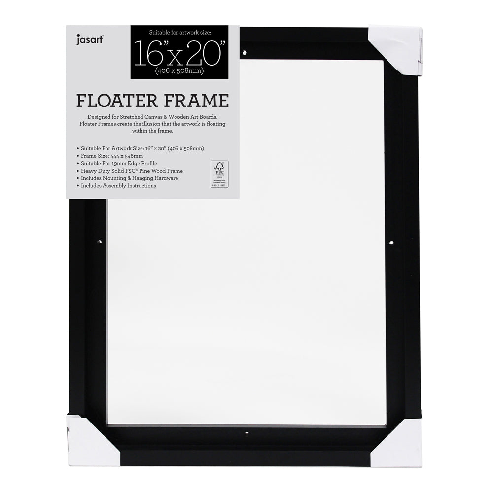 Jasart Thin Edge Artwork 16x20" Wood Floater Canvas Painting Frame Rect — Black