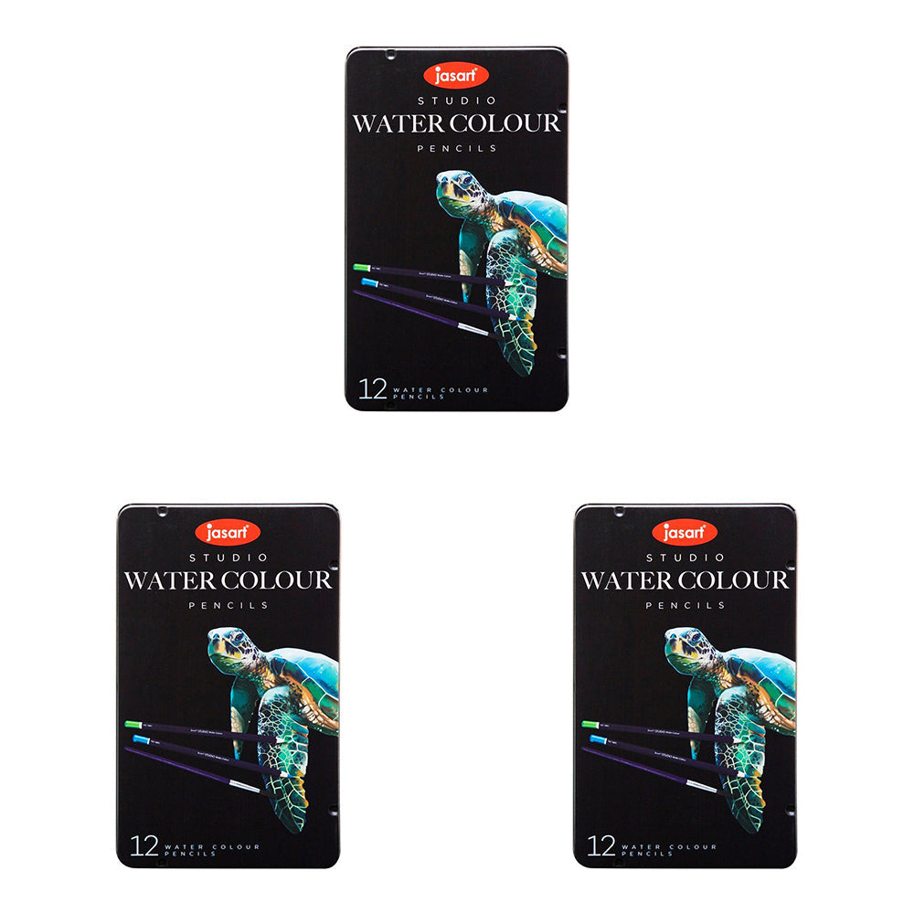 Jasart 12pc Jasart Studio Art Drawing/Blending Watercolour Pencil Tin Set Non-Toxic (3 Pack)