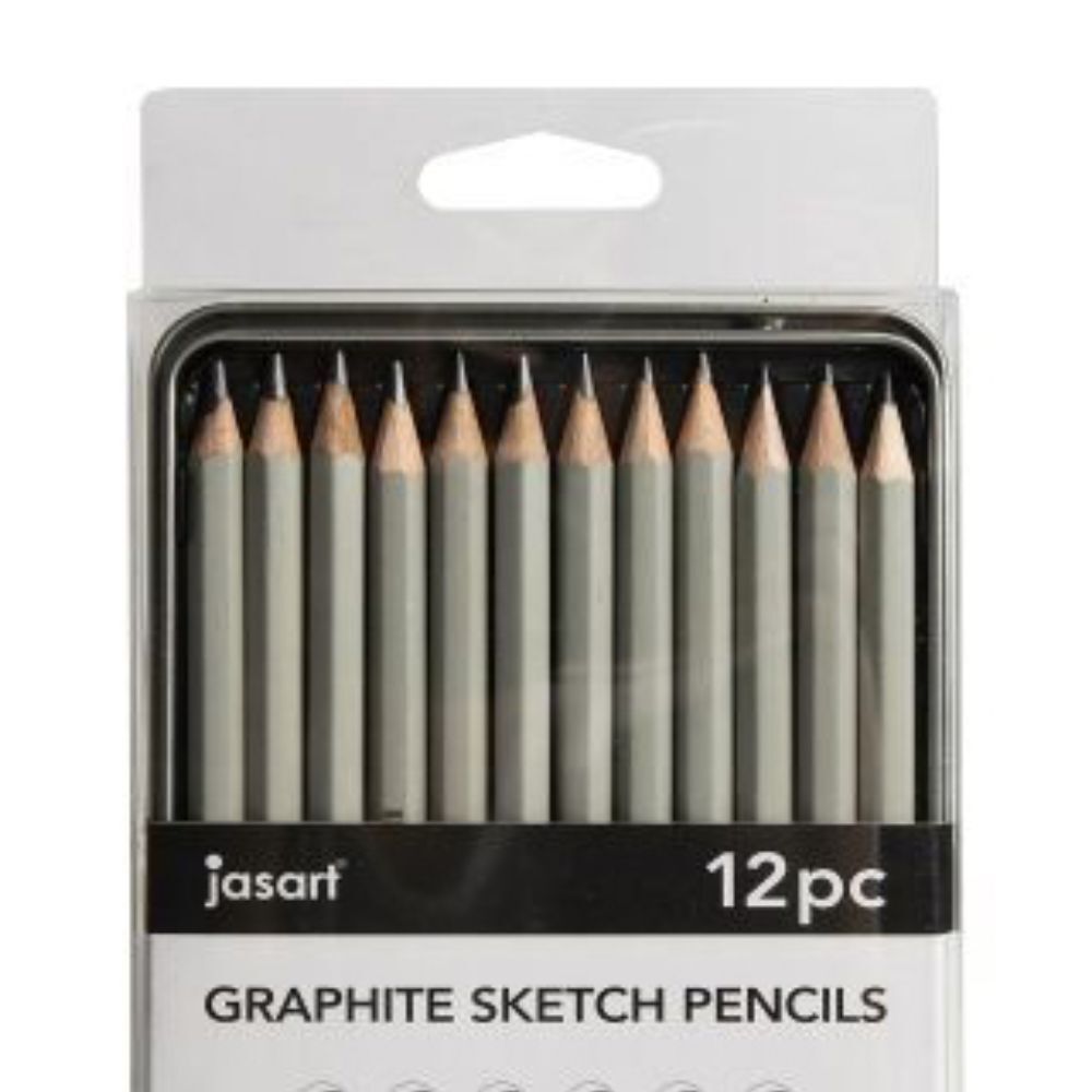 Jasart Studio Graphite Sketch Pencil Tin Set Art Portraiture/Drawing Grey (12 Pieces) — image 2