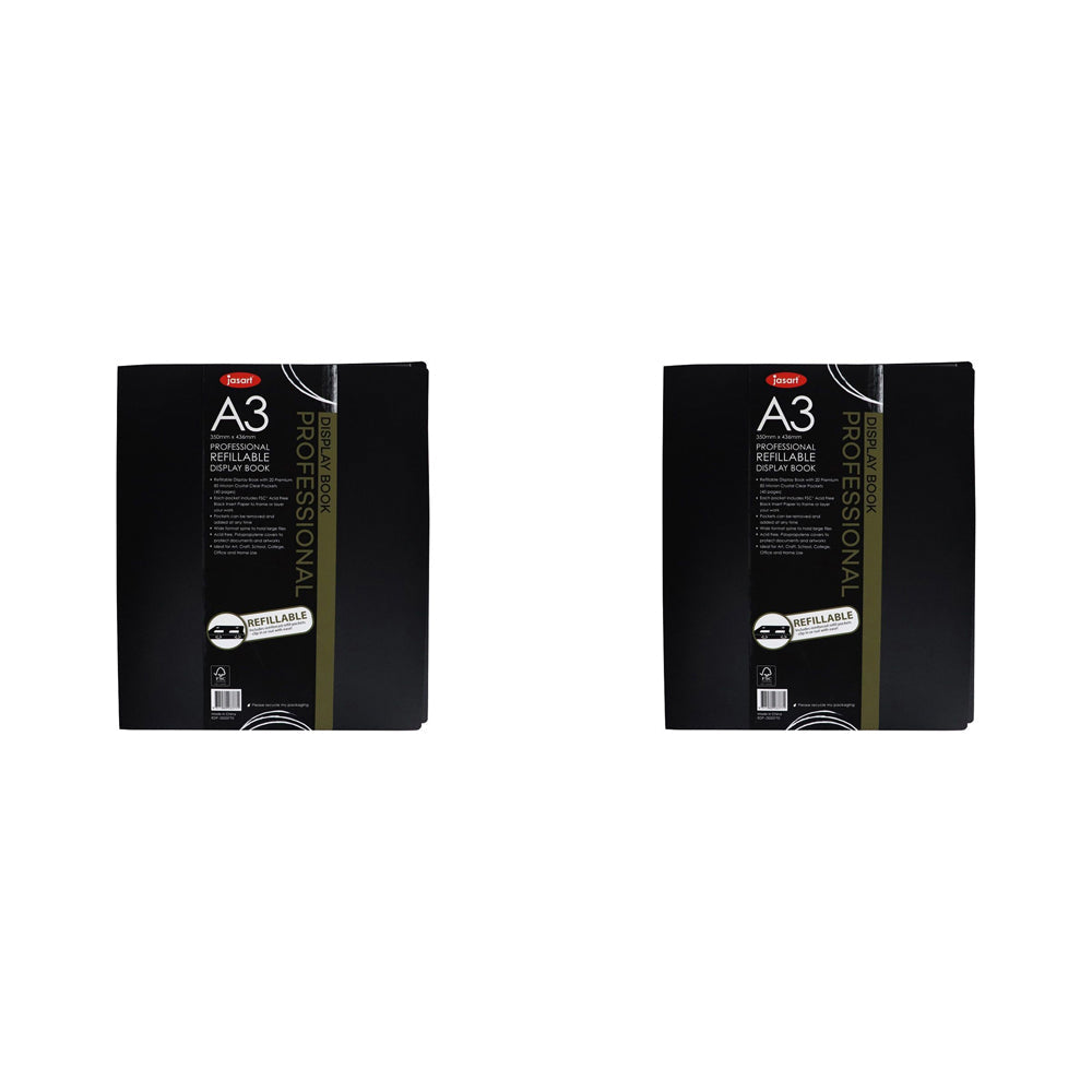 Jasart A3 Pro Refillable Display Book Xtra Wide Spine Protector 20 Pockets (2 Pack)