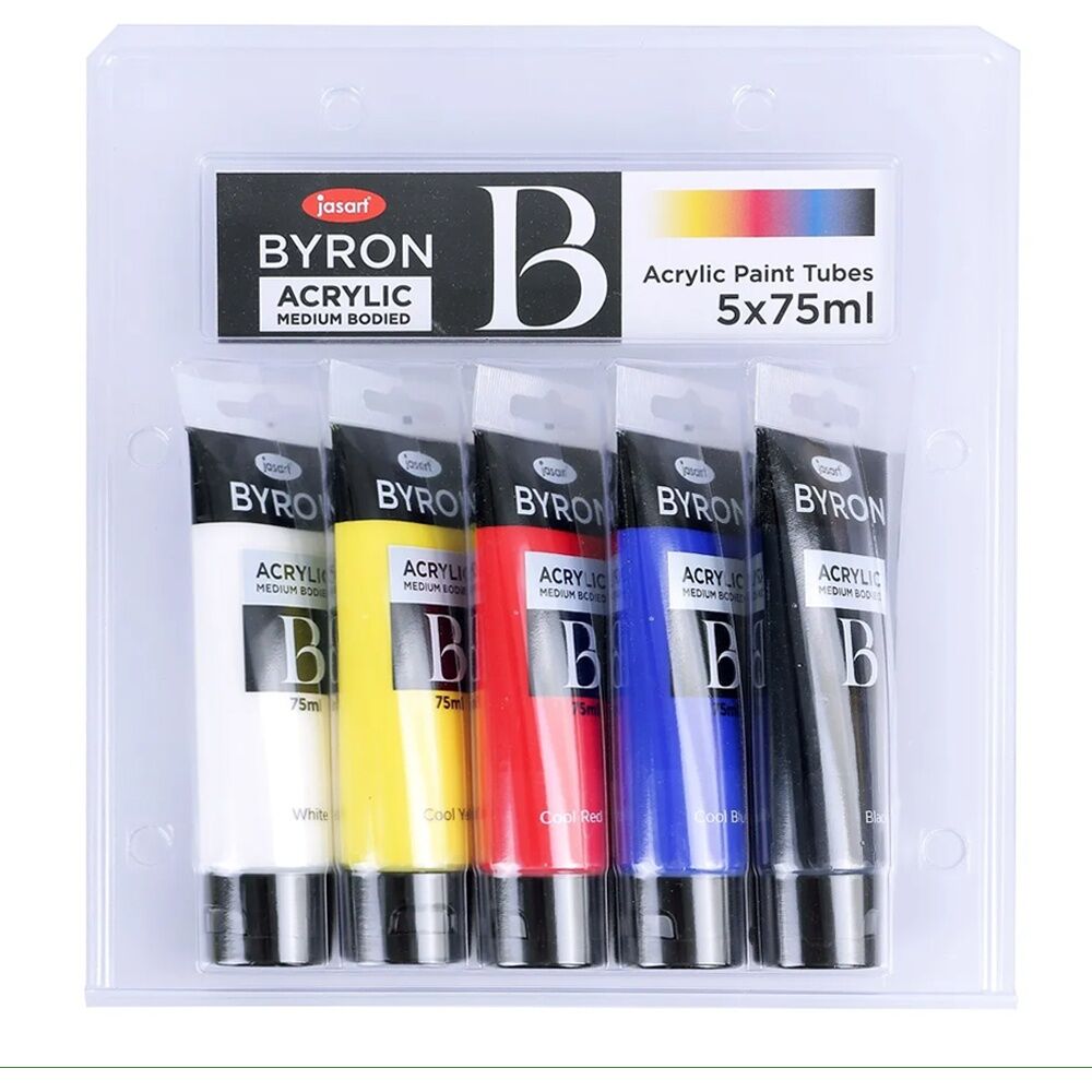 Jasart Byron 75ml Primary Acrylic Medium Bodied Paint Tubes Set Art/Craft (5 Pieces)