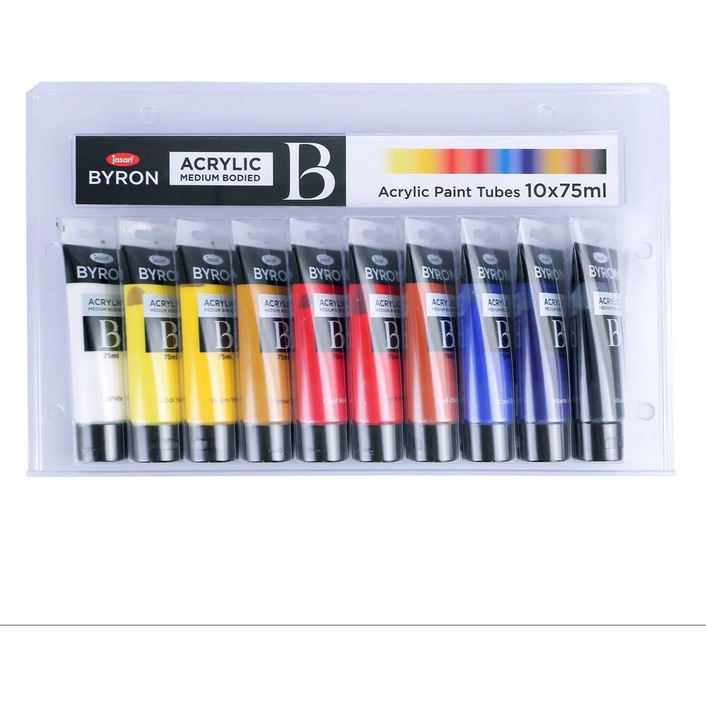 Jasart Byron 75ml Acrylic Medium Bodied Primary Cool/Warm Paint Tubes Set (10 Pieces)