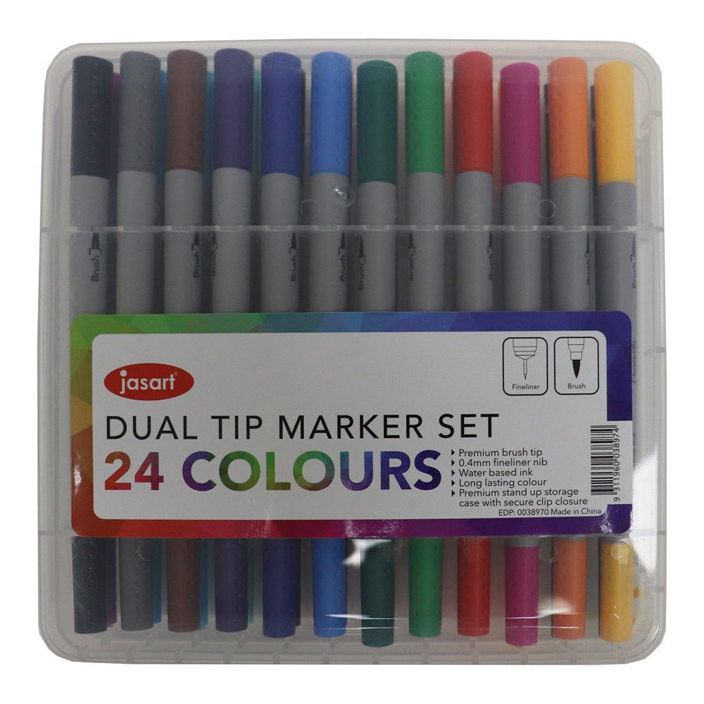 Jasart 24pc Jasart Dual Nib Brush Fineliner Set Waterbased Ink Art Colouring Markers (2 Pack) — image 2