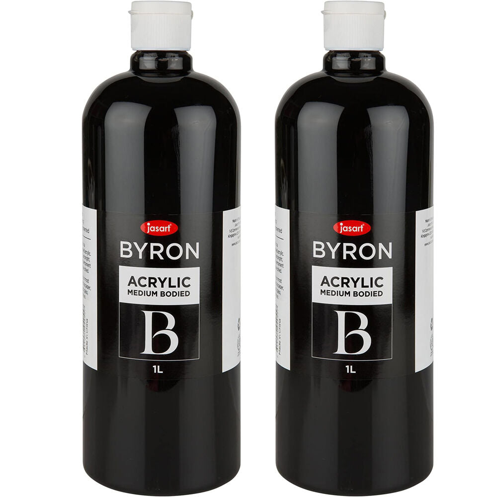 Jasart Byron 1L Acrylic Paint Bottle Medium-Bodied Art/Craft Painting Black (2 Pack)