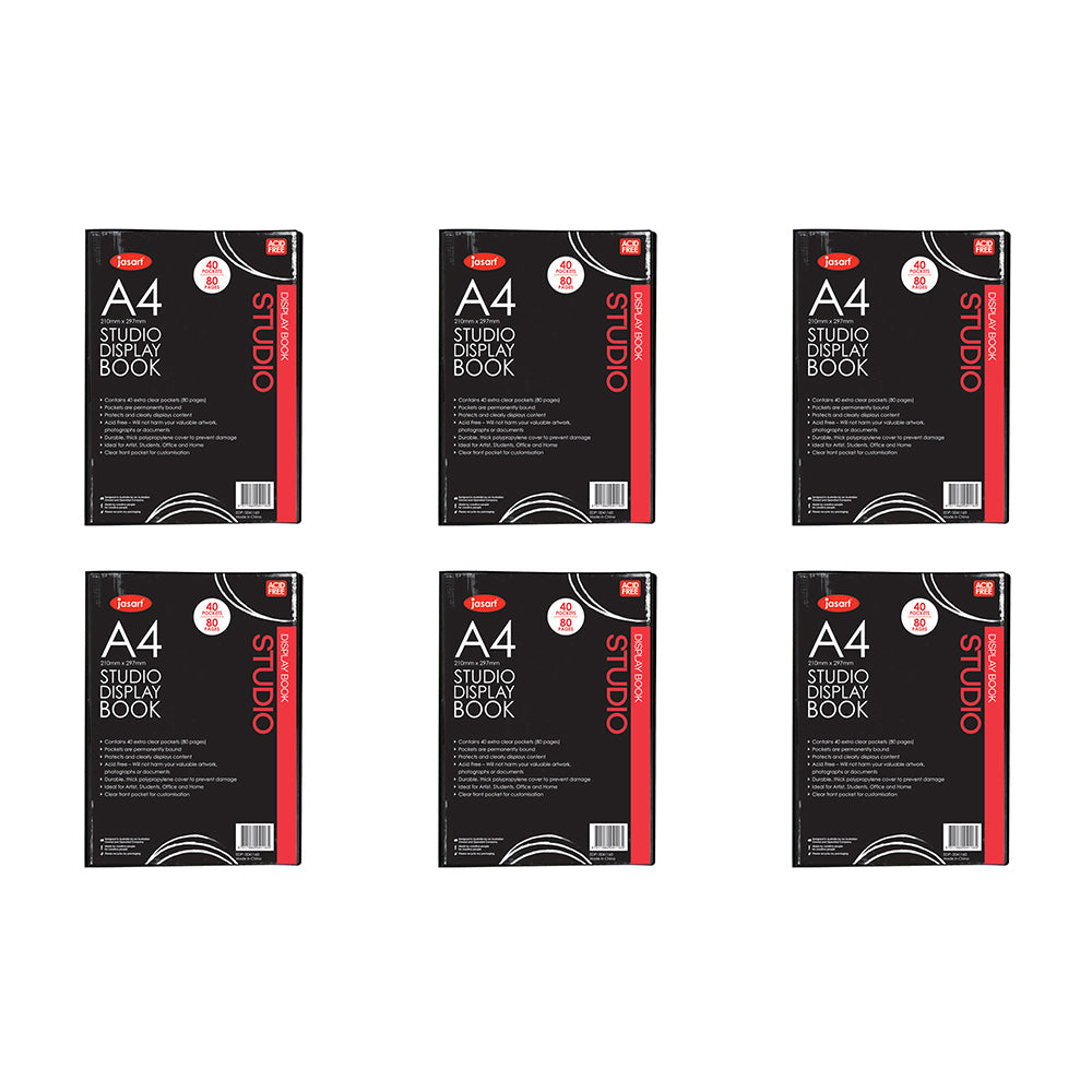 Jasart A4 Studio Display Book School Artworks Protector/Organiser 40 Pockets (6 Pack)