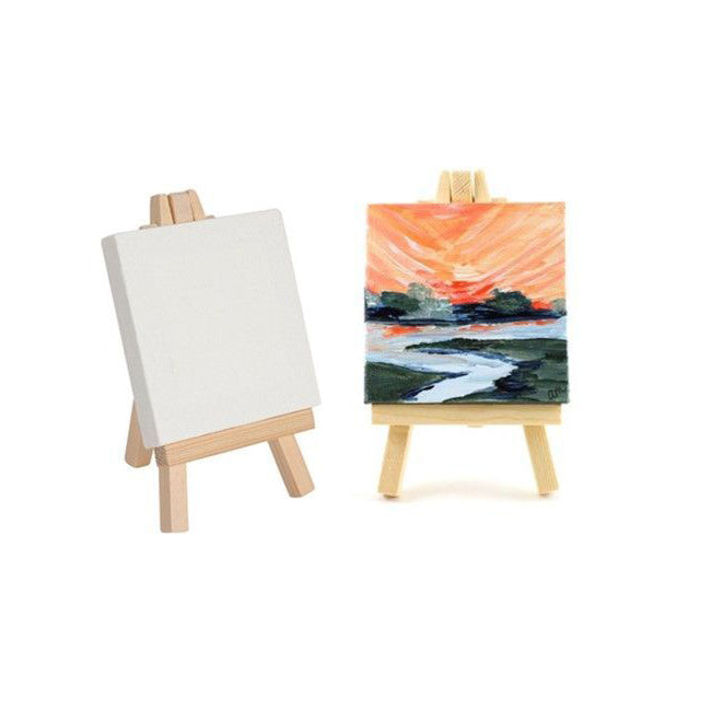 Jasart Academy Mini Easel Display Stand w/ 7x9cm White Blank Art Painting Canvas