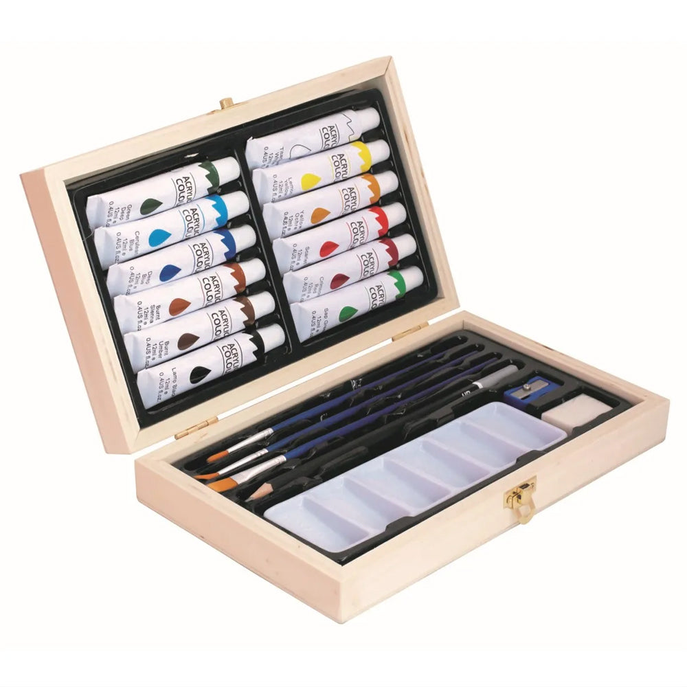 Jasart Acrylic Painting Art/Craft Tubes Set w/ Portable Wooden Box Case (20 Pieces)