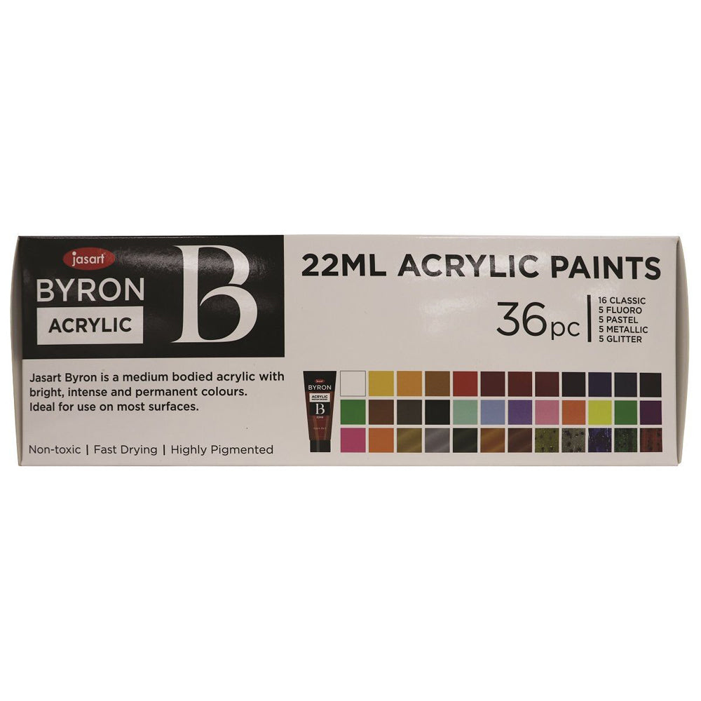 Jasart 36pc Byron Acrylic Paint Tube Set Art Craft Medium Bodied Bright 22ml