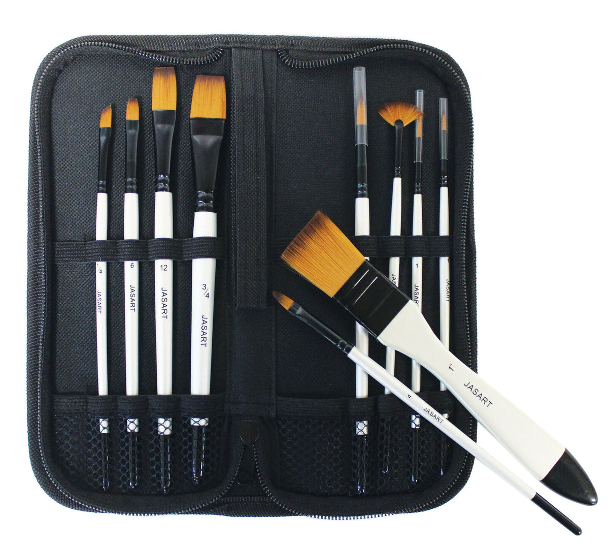 Jasart Natural Bristles Long Handle Brush Set - Pearl White (12 Pieces) — image 3