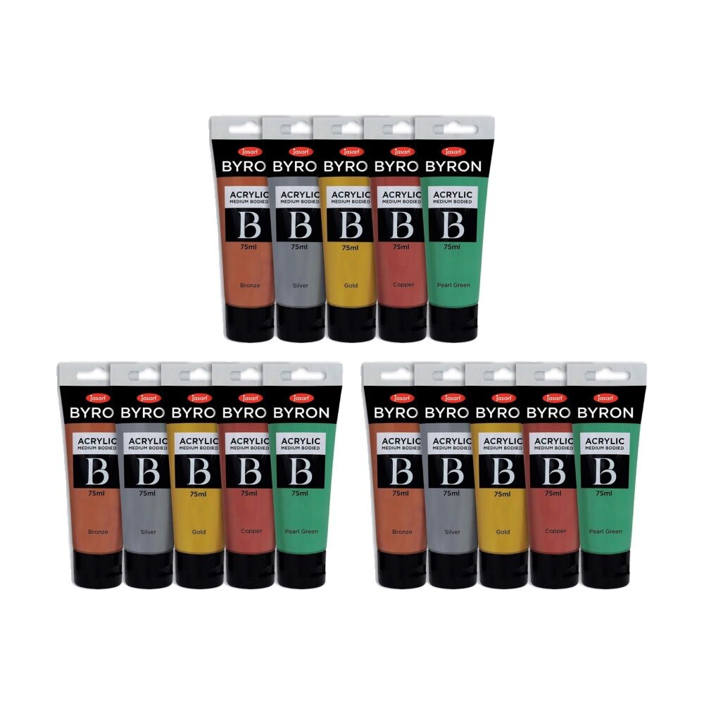 Jasart 5pc Jasart Byron 75ml Acrylic Paint Set Medium-Bodied Art Painting Metallic (3 Pack)