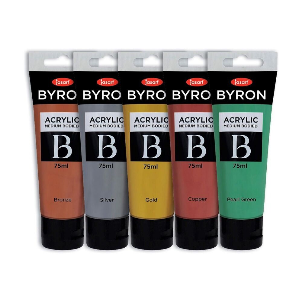 Jasart Byron 75ml Acrylic Paint Tube Set Medium-Bodied Art Painting Metallic (5 Pieces)