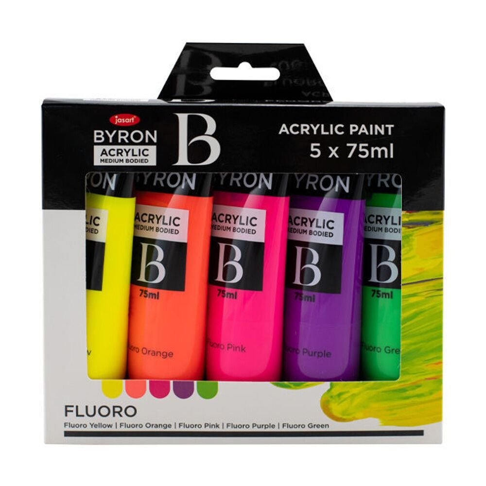 Jasart Byron 75ml Acrylic Paint Tube Set Medium-Bodied Art Painting Fluoro (5 Pieces)