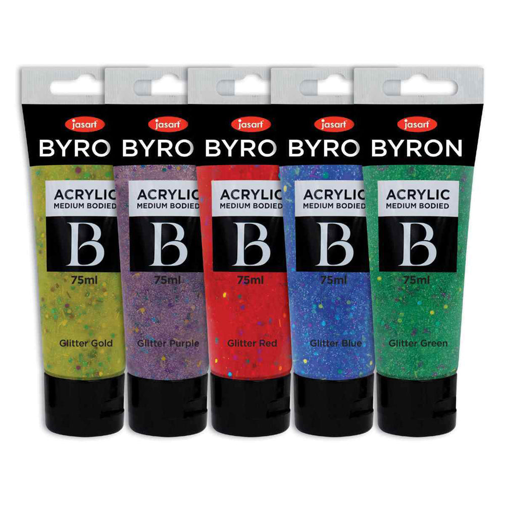 Jasart Byron 75ml Acrylic Paint Tube Set Medium-Bodied Art Painting Glitter (5 Pieces)