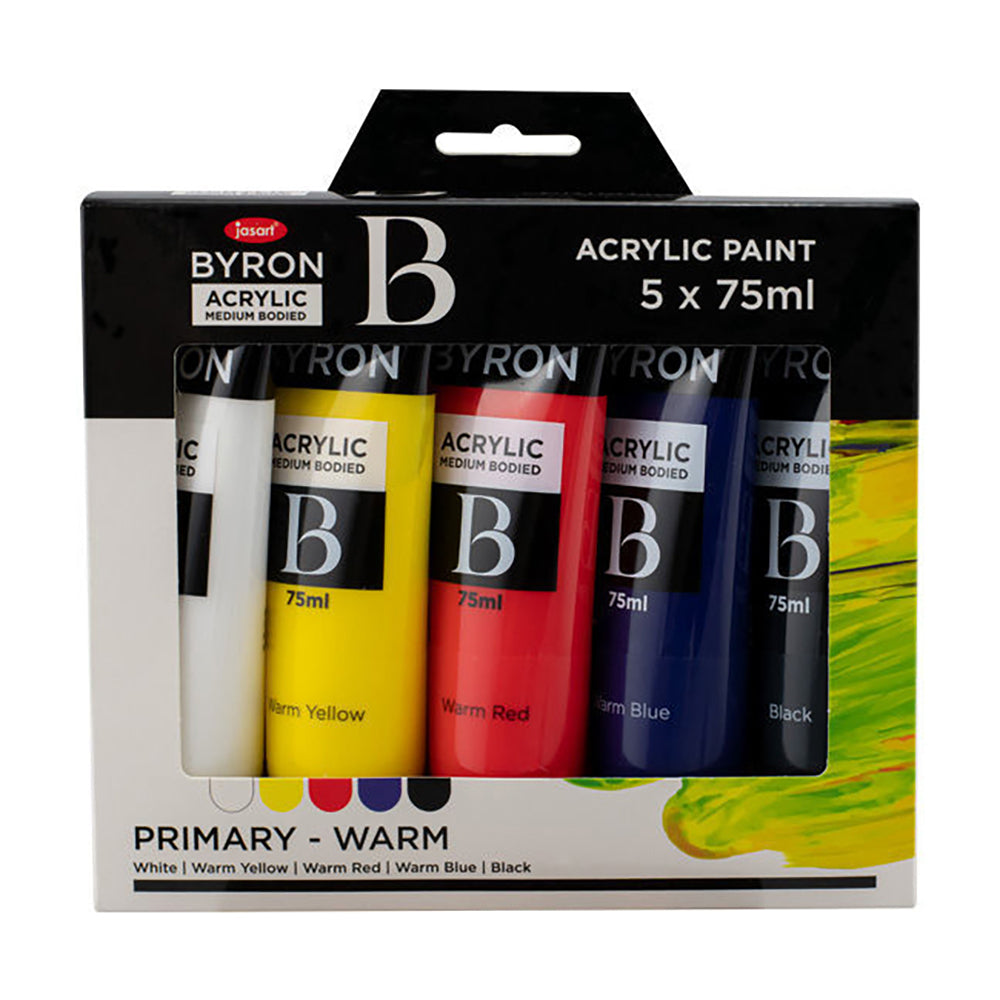 Jasart 5pc Jasart Byron 75ml Acrylic Paint Medium Bodied Art/Craft Primary Warm (3 Pack) — image 2