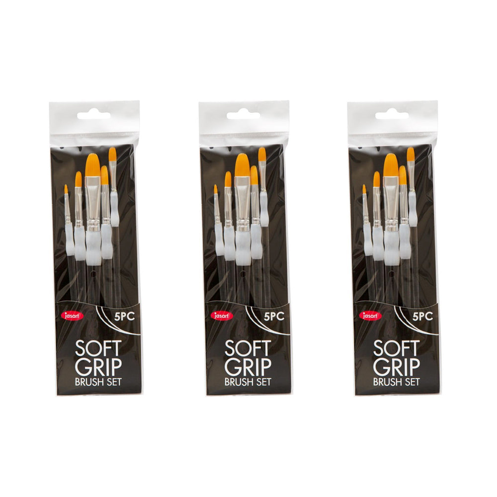 Jasart 5pc Jasart Soft Grip Acrylic Painting Synthetic Bristles Filbert Brush Black (3 Pack)