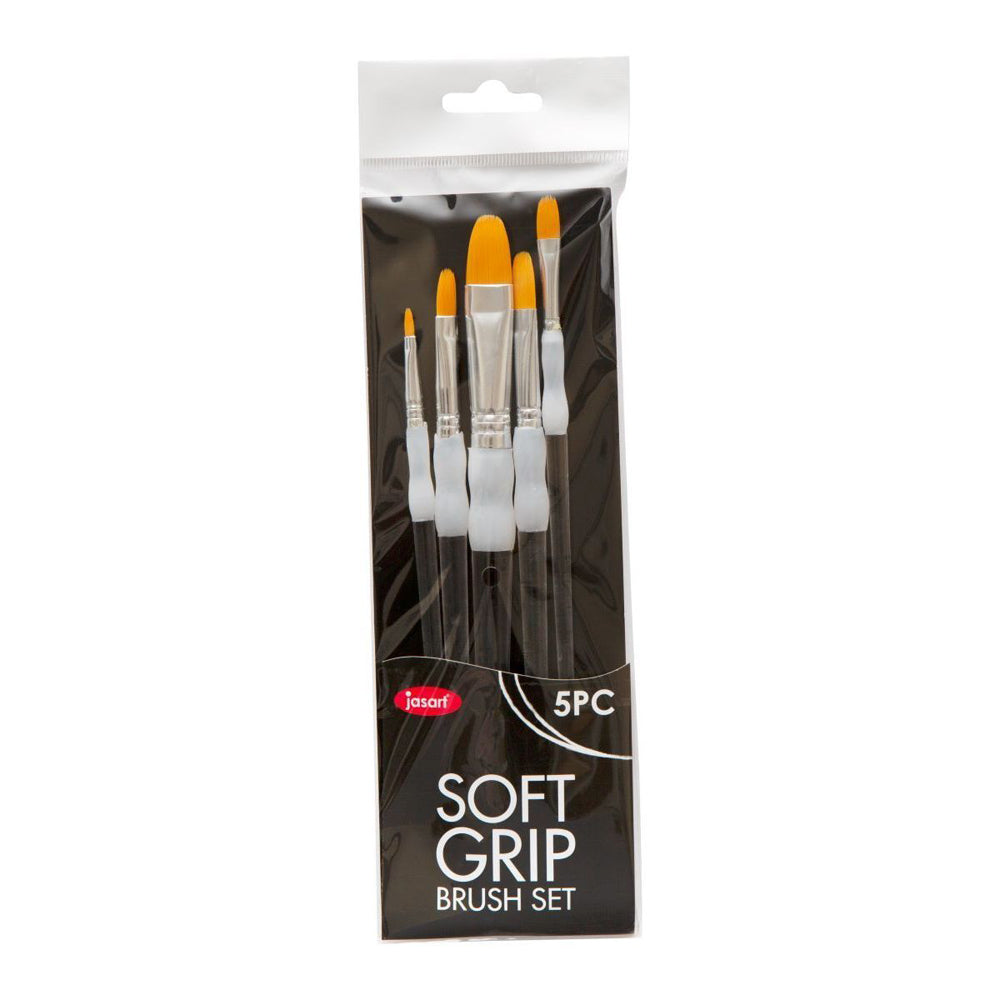 Jasart Soft Grip Acrylic Painting Synthetic Bristles Filbert Brush Set Black (5 Pieces)