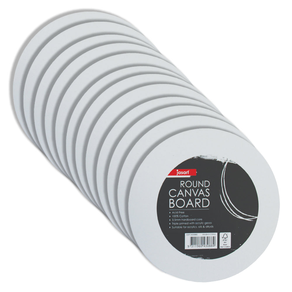 Jasart Academy 8" Round Cotton Canvas Board 280GSM - White (12 Pack)