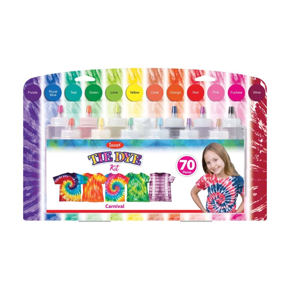 Jasart Tie Dye Carnival Complete Set DIY Art/Craft For T-Shirt/Tote Bags (70 Pieces)
