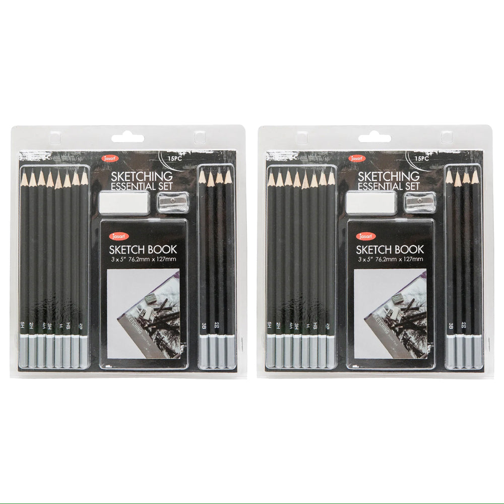 Jasart 2PK 15pc Essentials Sketching Pencil Set With Sketchbook