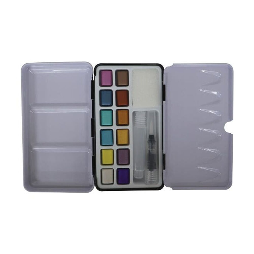 Jasart Byron 12-Colour Pocket Watercolour Craft Painting/Brush Set Metallic — image 2