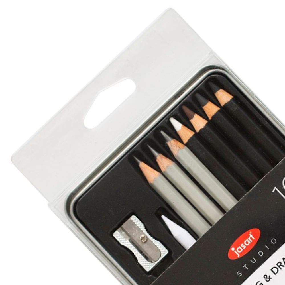 Jasart Studio 2B/6B/8B Graphite Sketching/Drawing Charcoal Pencil Set w/Tin (10 Pieces) — image 2