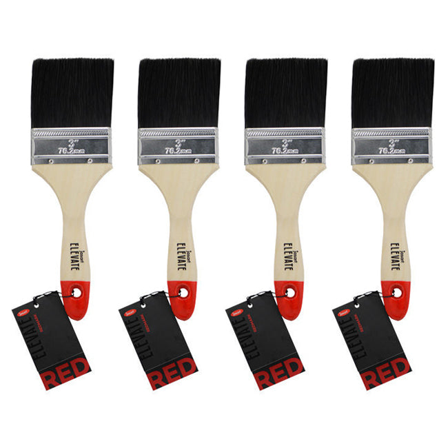 Jasart Elevate Red Synthetic Art Painting Flat Mix Brush 3"/75mm BLK Bristle (4 Pack)