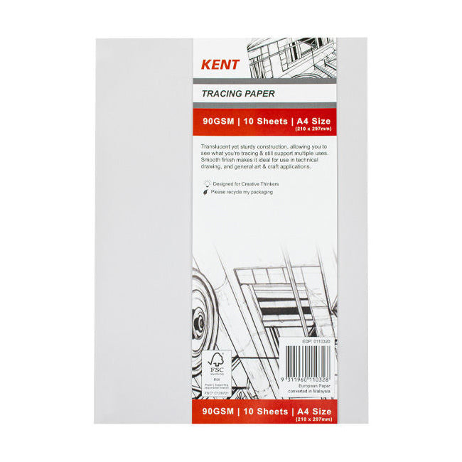 Kent 10 Sheets Tracing Paper Pack A4 Drawing/Design Pad Craft Stationery
