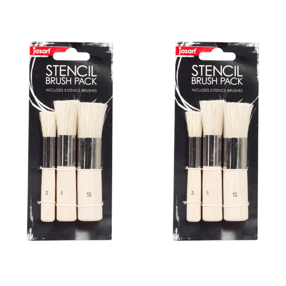 Jasart 3pc Jasart Stencil Hog Bristle Sizes 2/6/10 Short/Stubby Craft Painting Brush (2 Pack)