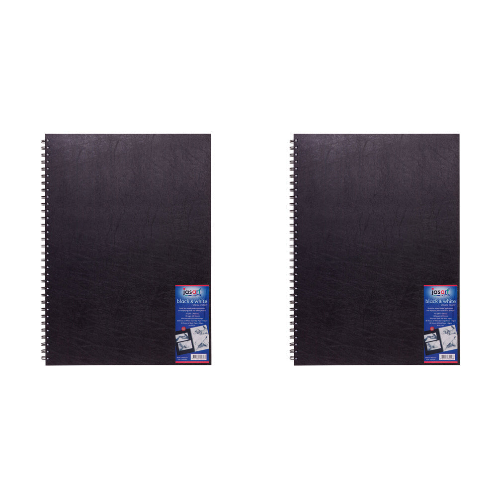 Jasart A3 Wire Bound Visual Diary 60-Sheets Writing Stationery Black/White (2 Pack)