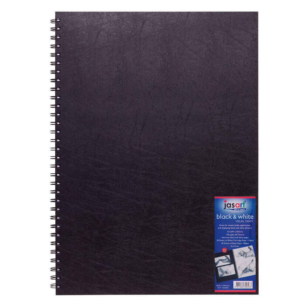 Jasart A4 Wire Bound Visual Diary 60-Sheets Writing Stationery Black/White